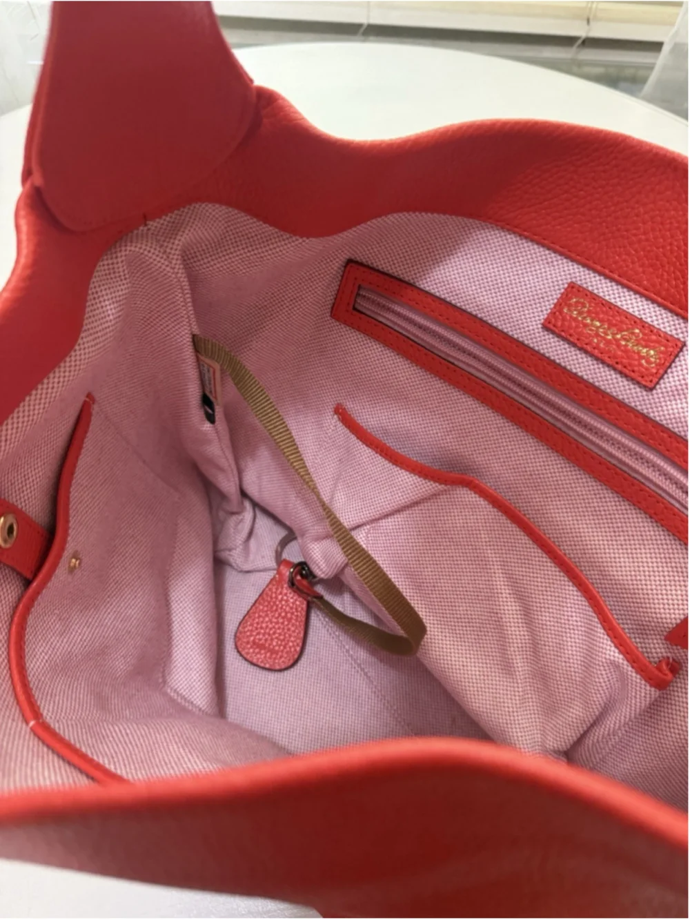 Dooney & Bourke Pebbled Leather Large Hobo Shoulder Bag Orange With Gold